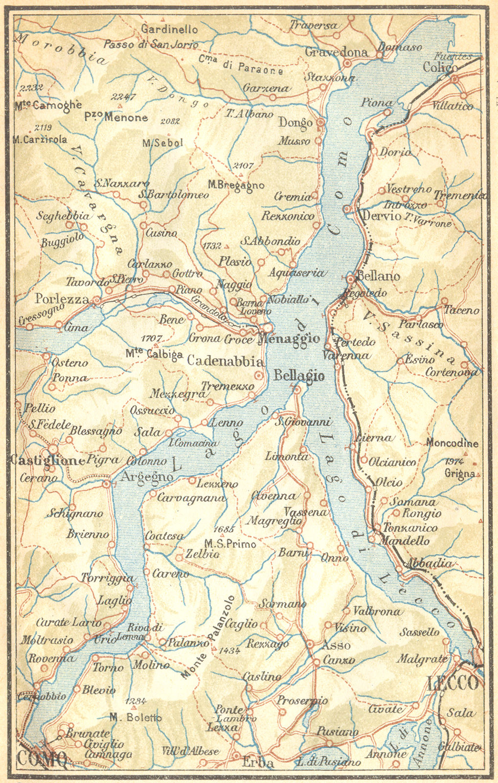ITALY. Lake of Como 1930 old vintage map plan chart